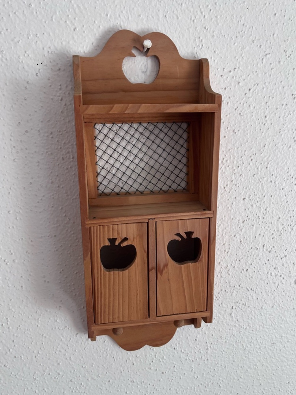 Cottagecore tiny Wooden Wall Shelf with Apple Cutouts - Natural Wood